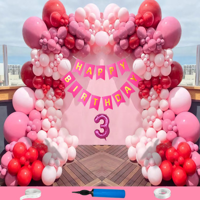 Crazykart Third 3rd Happy Birthday Decoration Kit Combo For Party Decoration Items Balloon(Set of 80)