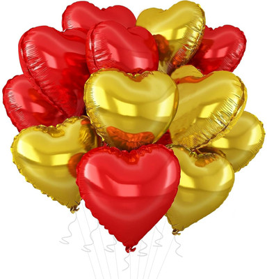 Gomicro (Pack of 10) 18 Inch Red & Gold Heart Shaped Balloons, Heart shape balloons(Set of 10)