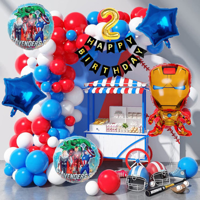 Aoes Iron Man 2nd Birthday Decoration Kit Red, Blue, White Balloons Theme for Kids(Set of 59)