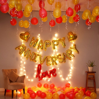 PARTY MIDLINKERZ Happy Anniversary Decoration Items With Lights Kit Combo For Husband, Wife(Set of 61)