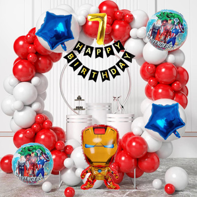Aoes Iron-Man 7th Birthday Decoration Kit Combo Red-White Balloons Theme for Kids(Set of 59)