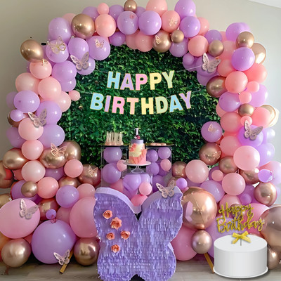 shimmers Pastel & Rose Gold Birthday Decoration Kit – Balloons, Banner & Confetti(Set of 87)