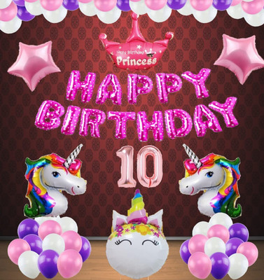 LitTOLS Number 10 Rose Gold Balloons with Unicorn Theme Birthday Decoration Kit,Item,Set