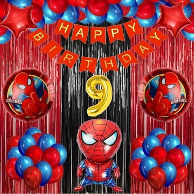 Urban Classic SpiderMan theme of 9th Happy Birthday Decoration kit for Boys and Girls(Set of 60)