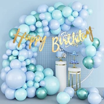 R G ACCESSORIES Blue Metallic Blue Balloons, Happy Birthday Decoration Kit With Arch Pack Of 100(Set of 100)