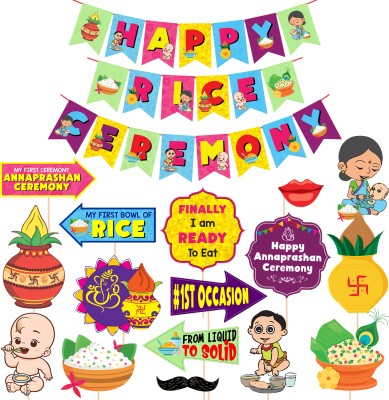 ZYOZI Annaprashan Photo Booth Props with Happy Rice Ceremony Banner(Set of 17)