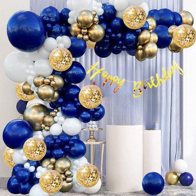 DECOR SPARKS 69pcs Happy Birthday Decoration | Banner | Blue, White & Golden Balloons