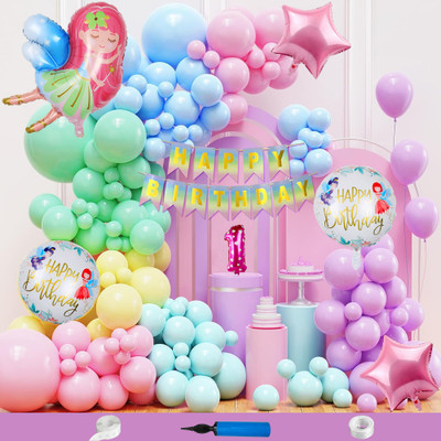 Crazykart Fairy Theme 1st First Birthday Decoration Kit For Girls Party Balloon Item Combo(Set of 110)