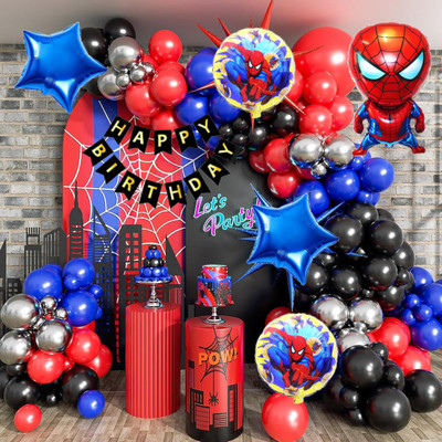 Aoes Spider-Man Theme Birthday Decoration Kit Happy Birthday Banner Balloons Combo(Set of 58)