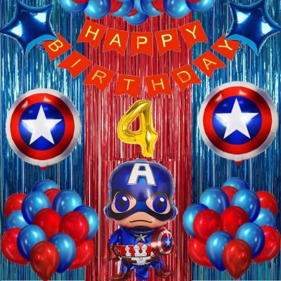 Urban Classic CaptainAmeica theme of 4th Happy Birthday Decoration kit for Boys and Girls(Set of 60)