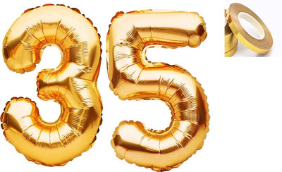 Tejal Trader Solid Solid Golden '35' number for Celebration (Gold, Pack of 3) Balloon(Gold, Pack of 2)
