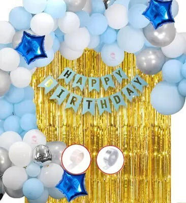 PARTY MIDLINKERZ Blue and Gold Happy Birthday Decoration Kit Combo - 60pcs with Balloon Pump(Set of 60)