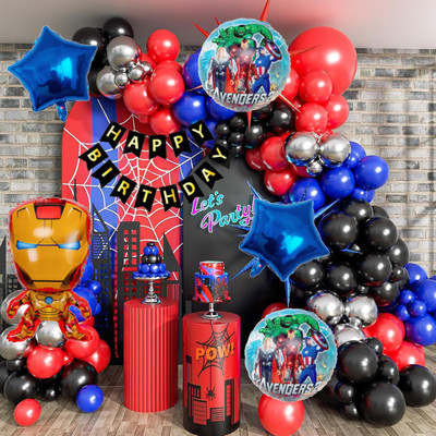 Aoes Iron-Man Theme Birthday Decoration Kit Happy Birthday Banner Balloons Combo(Set of 58)
