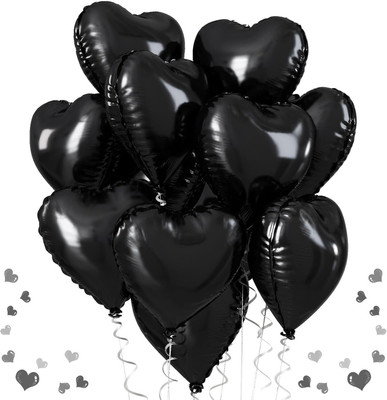 Gomicro (Pack of 5) 18 Inch Heart Shape Foil Balloons - Black(Set of 5)