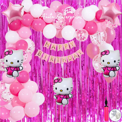 Anita Enterprises Birthday Decoration Kit with Hello Kitty Theme, Pink Birthday Cardstock Banner(Set of 66)