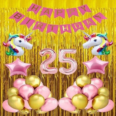 Rainy Decor New_N-No 25 Rose Gold Balloon with Unicorn Theme Birthday Kit Item for Girl