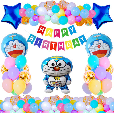 Crazykart Happy Birthday Doraemon Theme Combo Kit For Party Decoration Items(Set of 36)