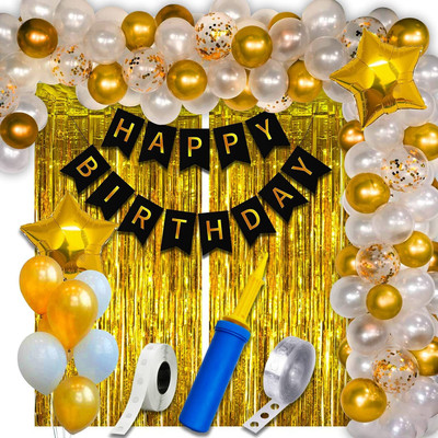 PRIMERISE Gold & White Birthday Decoration Kit(Set of 63)