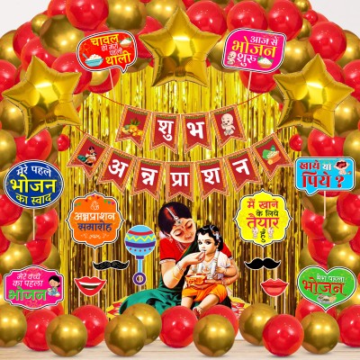 ZYOZI Shubh Annaprashan Decorations Item-Banner,PhotoBooth,Balloons (Pack Of 51)