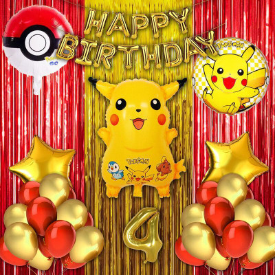 Choice Corner Fourth Happy Birthday Decoration Pokemon Pikachu Theme Combo Kit For Party Decor(Set of 40)