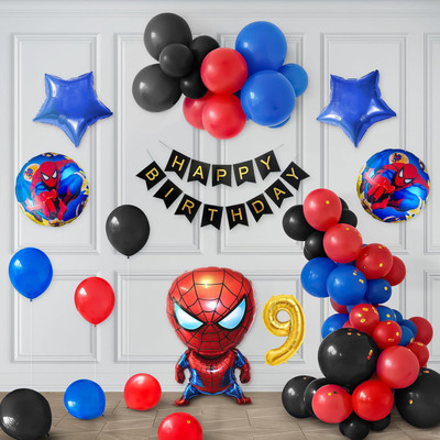 Aoes Spider-Man Theme 9th Birthday Decoration Kit Red Blue Black Balloons for Boys(Set of 54)