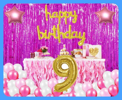 Magic Window Z_xPink Theme GJ 70 Pc Birthday Decoration Kit Gold No.9 Foil Balloon Boys Girls(Set of 70)
