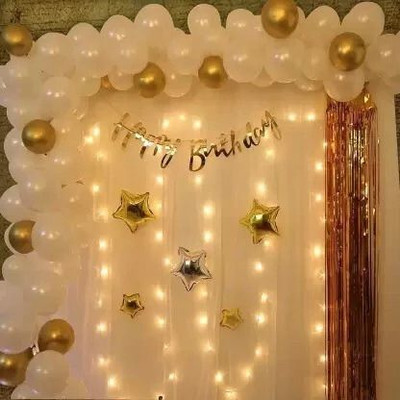 LitTOLS Gold and White Balloon decoration kit with white net and led light & Free Pump