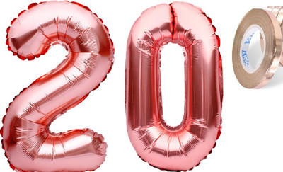 Tejal Trader Solid Birthday Numbers Solid RoseGold '20' number Balloon(Gold, Pack of 1)