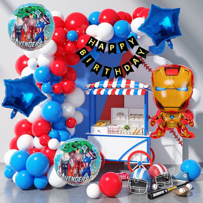 Aoes Iron Man Birthday Decoration Kit Combo Red, Blue, White Balloons Theme for Kids(Set of 58)