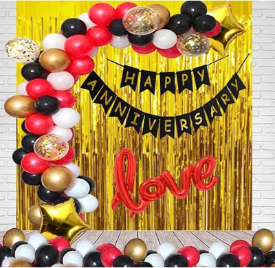 Events Framer EvFr Happy Anniversary Banner with Metallic Balloons Decoration Kit(Set of 49)
