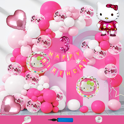 Choice Corner 3 Year Birthday Decoration Kit Combo Kitty Theme Foil For Party Celebrations