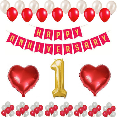 Alaina Red White Happy Anniversary Decoration Kit 54 Pcs Combo Pack(Set of 54)
