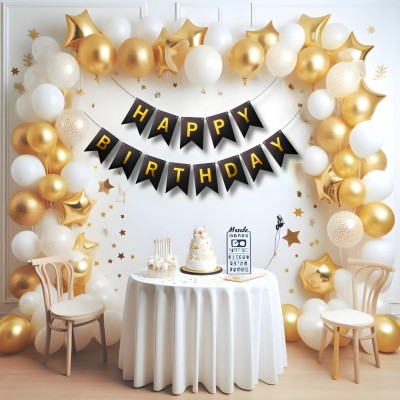 Zebra finch Golden And White Birthday Decoration kit with star(Set of 33)