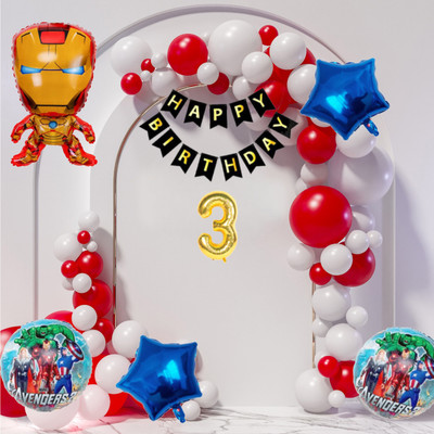 Aoes Iron-Man 3rd Birthday Decoration Kit Combo Red-White Balloons Theme for Kids(Set of 59)