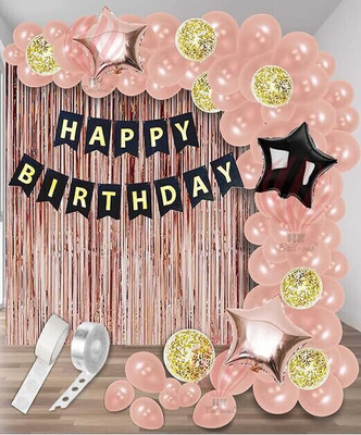 SEENU Rose gold Happy Birthday Banner Decoration items Kit Set for Girls, Women, Wife(Set of 66)