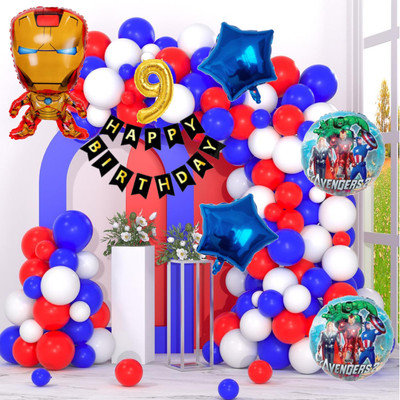 Aoes Iron Man 9th Birthday Decoration Kit Red, Blue, White Balloons Theme for Kids(Set of 59)