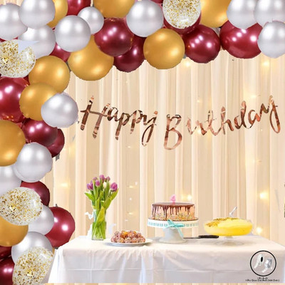 PARTY MIDLINKERZ White Net Happy Birthday Decoration kit set Combo for Kids & Adults(Set of 35)