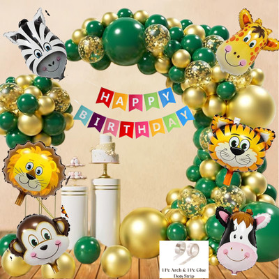 Inispire2Fashion Multicolor Packet of Jungle Safari Theme for Happy Birthday Decoration(Set of 64)