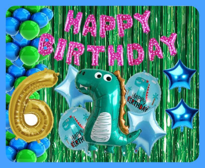 Magic Window Z_xDinosaur PI 40 Pc Birthday Decoration Kit Gold No.6 Foil Balloon Boys Girls(Set of 40)
