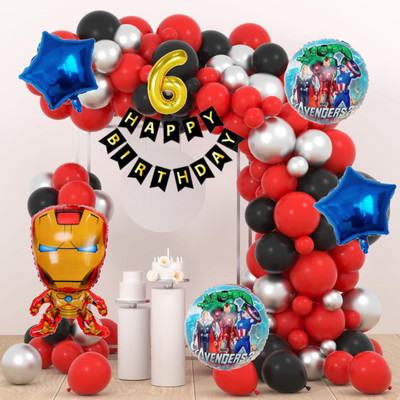 Aoes Iron-Man 6th Birthday Balloon Decoration | Red Black Silver Balloon Garland Kit(Set of 59)