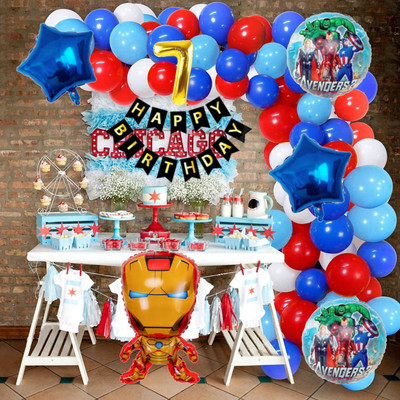 Aoes Iron-Man 7th Birthday Decoration Kit Superhero Theme Balloons & Banner Combo(Set of 59)