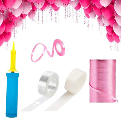PARTY MIDLINKERZ Balloon Decorating Garland -1Tape Strip,1Glue dot,1Balloon Pump, 8 Pink Ribbon(Set of 11)