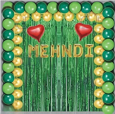 DECOR SPARKS 52Pcs Mehndi Decoration Kit | Banner, Balloons, Foil & Curtains