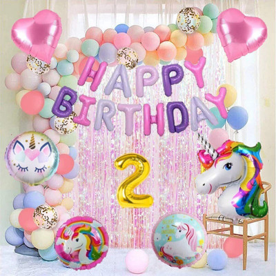 Tejal Trader No 2 Gold Balloons with unicorn Theme for Birthday Decoration Items Kit Set