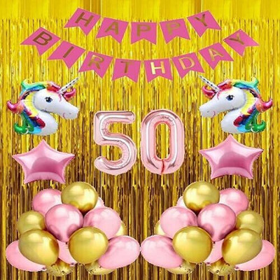 Tejal Trader No 50 Rose Gold Balloon with Unicorn Theme Birthday Decoration Kit Item for Girl