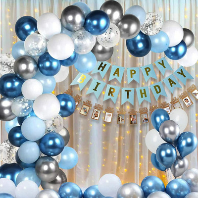 PARTY MIDLINKERZ Blue Happy Birthday Decoration kit items Combo 54 Pcs for Birthday combo pack(Set of 54)
