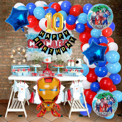 Aoes Iron-Man 10th Birthday Decoration Kit Superhero Theme Balloons & Banner Combo(Set of 60)