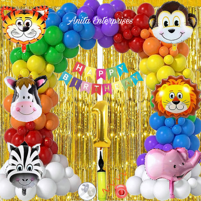Anita Enterprises 1st Year Birthday Jungle Safari Theme Decoration Kit For Birthday Celebration(Set of 41)