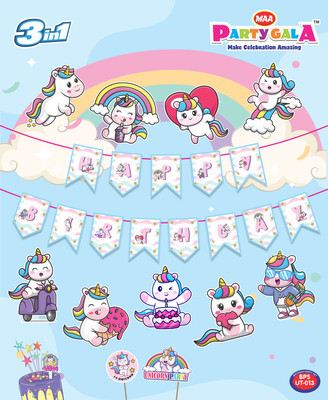 Maa Arts And Crafts Unicorn Birthday Decoration kit - 13 Pcs | Banner, HD Posters, Props, Combo set(Set of 13)