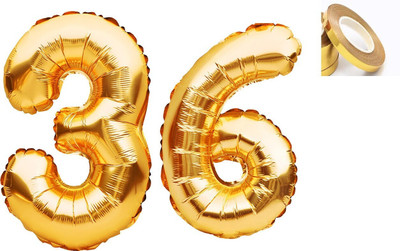 Rainy Decor New_Solid Golden '36' number Numerical Foil Balloon with Ribbon(Set of 3)